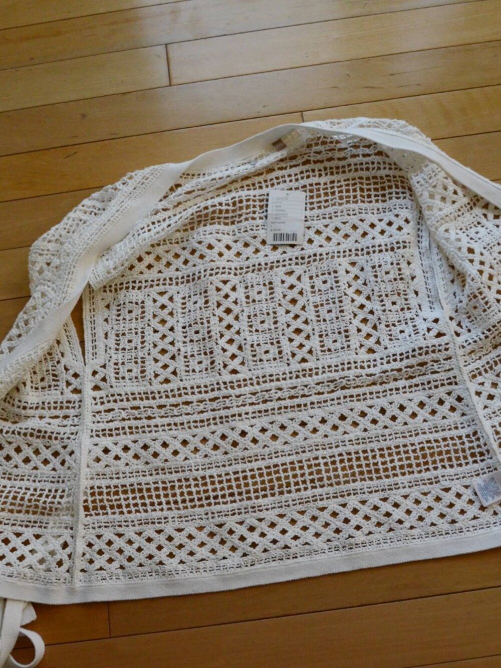 Anthropologie Knitted & Knotted Belted Crochet Cardigan Ivory Boho Size L NWT - Picture 3 of 12